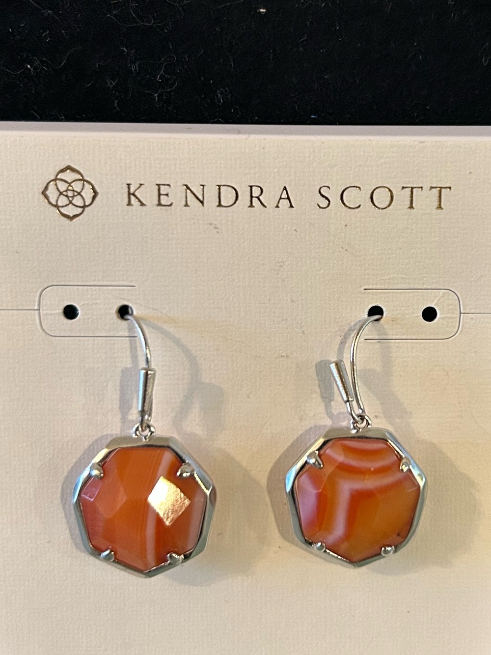 Kendra Scott Orange Agate Hexagon Drop Earrings in Silver